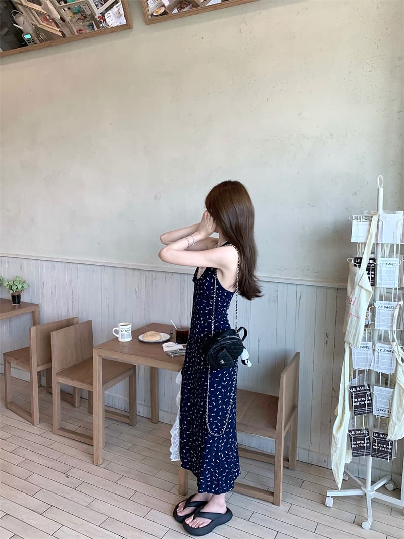 실사 휴가 바람 꽃무늬 행침 목 레이스 패치워크 드레스 이미지 4