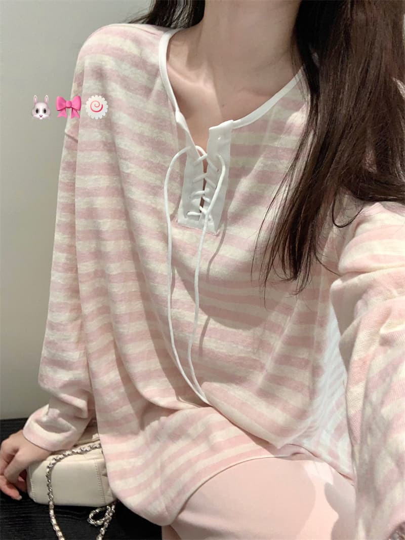 실사 스트라이프 루즈핏 기본 셔츠 긴팔 티셔츠 얇은 스타일 자외선 차단 이미지 4