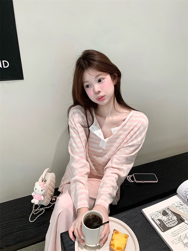 실사 스트라이프 루즈핏 기본 셔츠 긴팔 티셔츠 얇은 스타일 자외선 차단