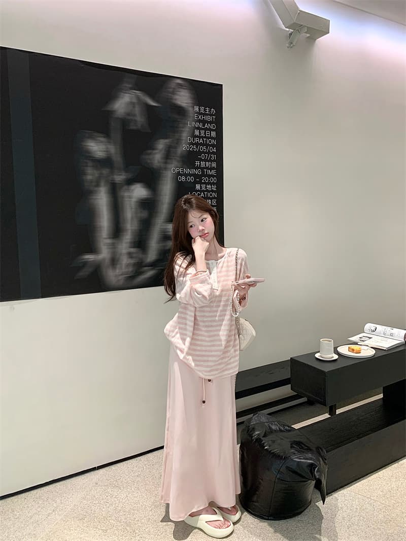 실사 스트라이프 루즈핏 기본 셔츠 긴팔 티셔츠 얇은 스타일 자외선 차단 상세 이미지 4