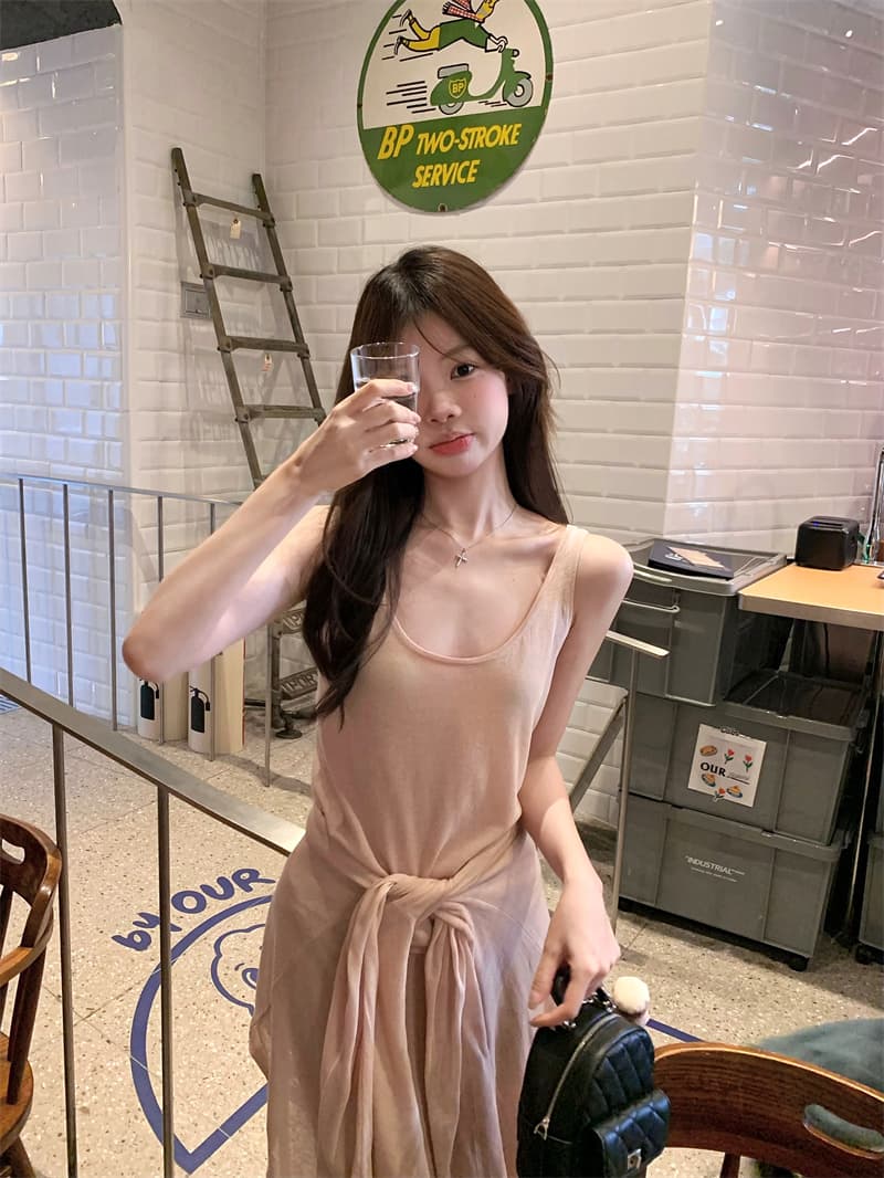 실사 분유 색상 느긋한 달콤함 조끼 오픈 가디건 반신 스커트 3종 세트 세트 상세 이미지 8