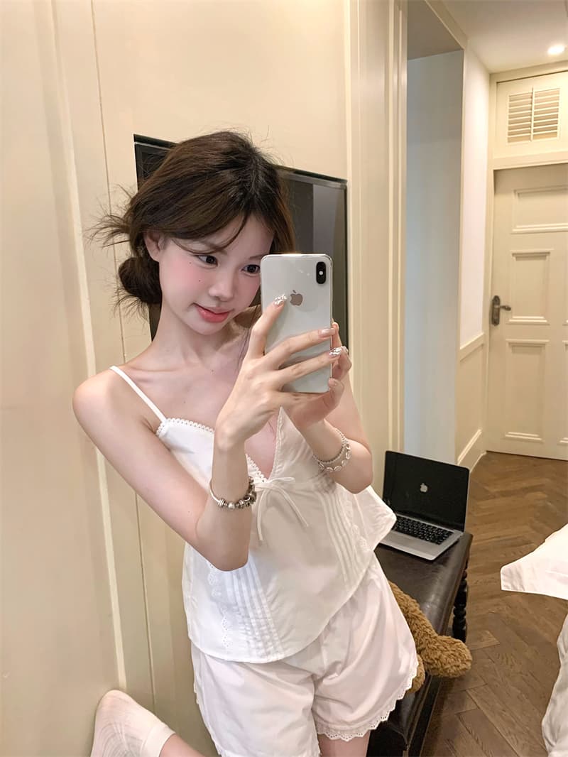 실사 프랑스식 고급 레이스 레이스 쌀 백대 가슴 패드 가정 서비스 잠옷 슬립 세트 상세 이미지 4