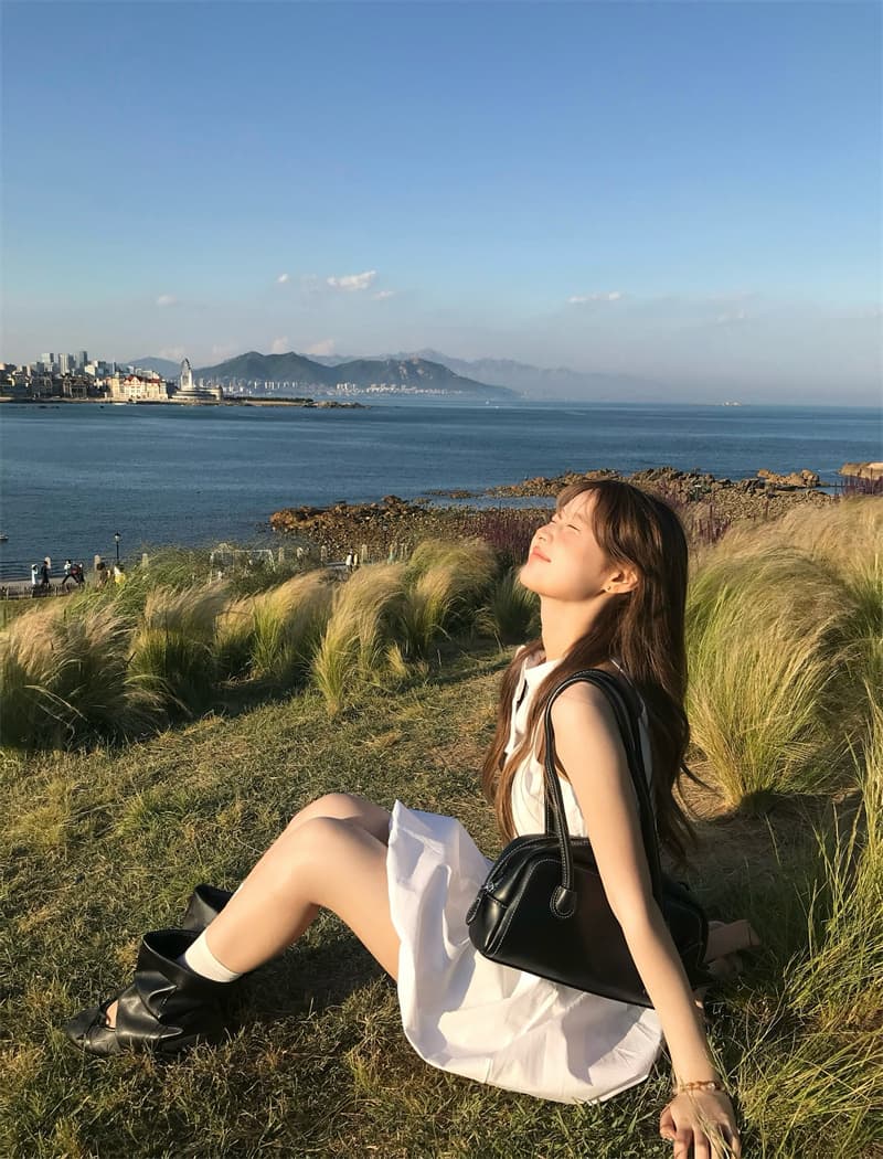 실사 민소매 행침 목 허리 수축 퍼프 꽃밭 드레스 상세 이미지 3