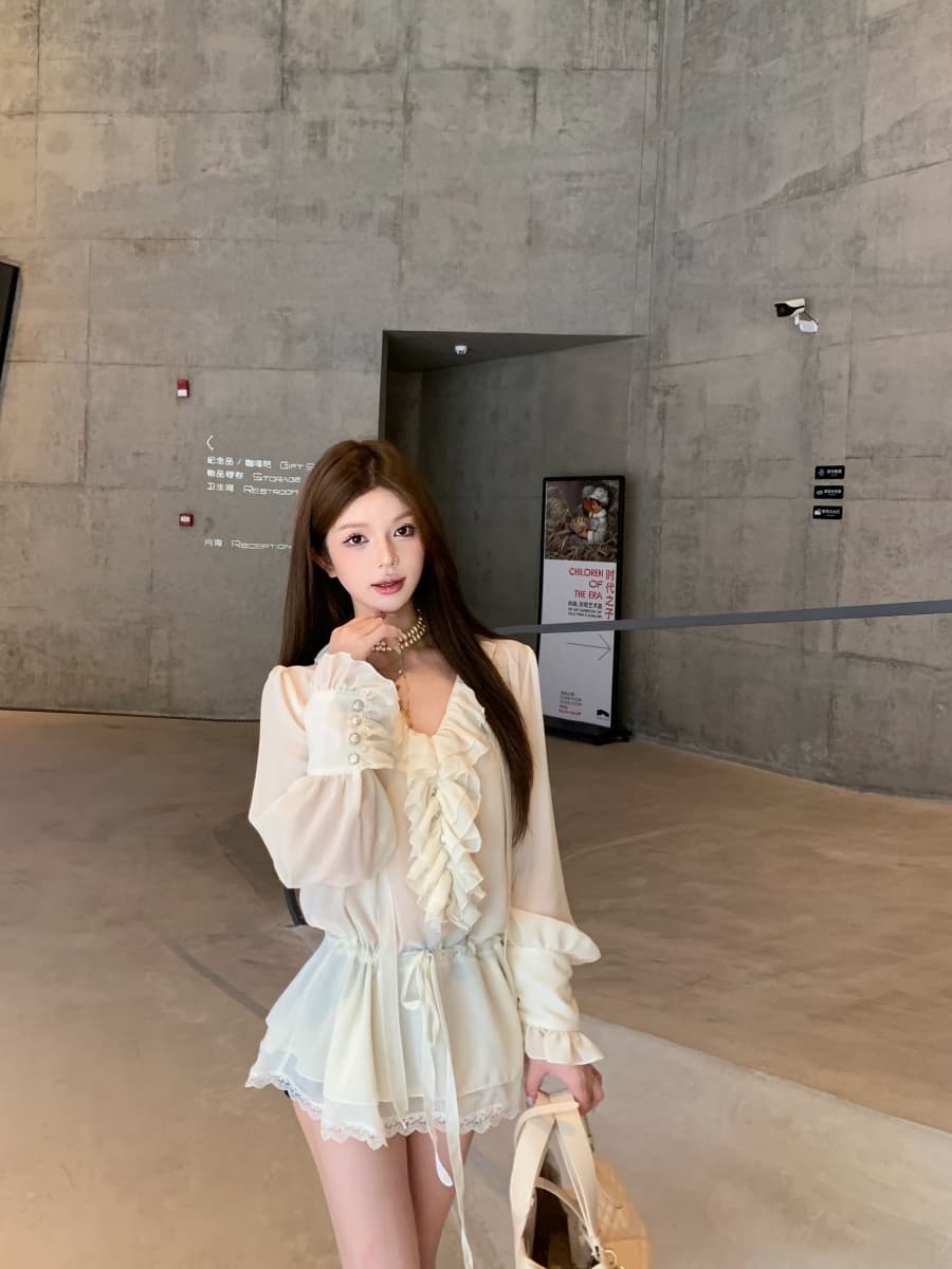 정가 실사 프랑스식 궁정 바람 쉬폰 셔츠 품격 긴팔 프릴 맨위