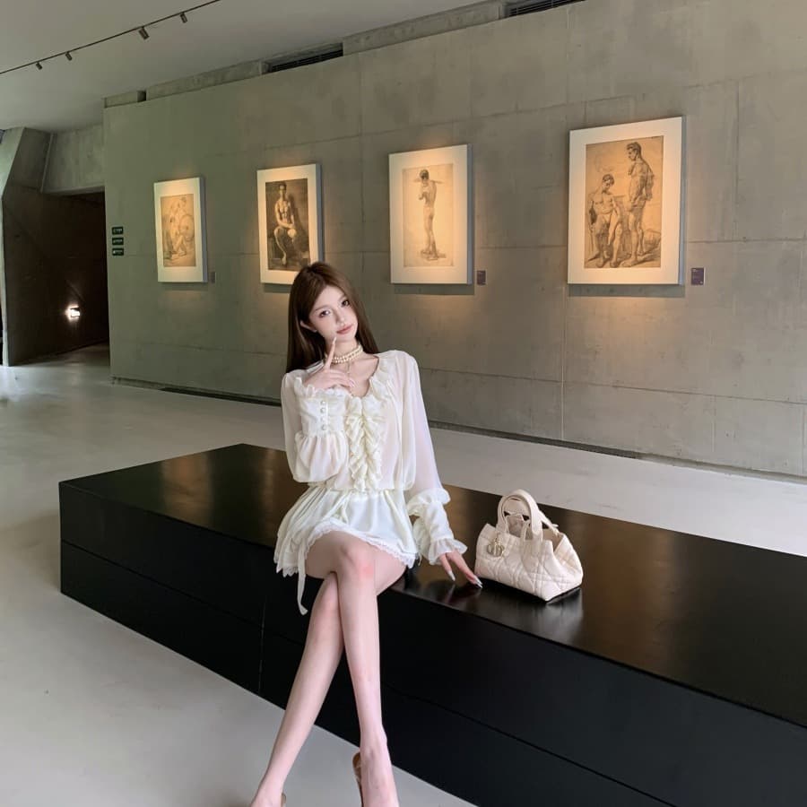 정가 실사 프랑스식 궁정 바람 쉬폰 셔츠 품격 긴팔 프릴 맨위 이미지 5