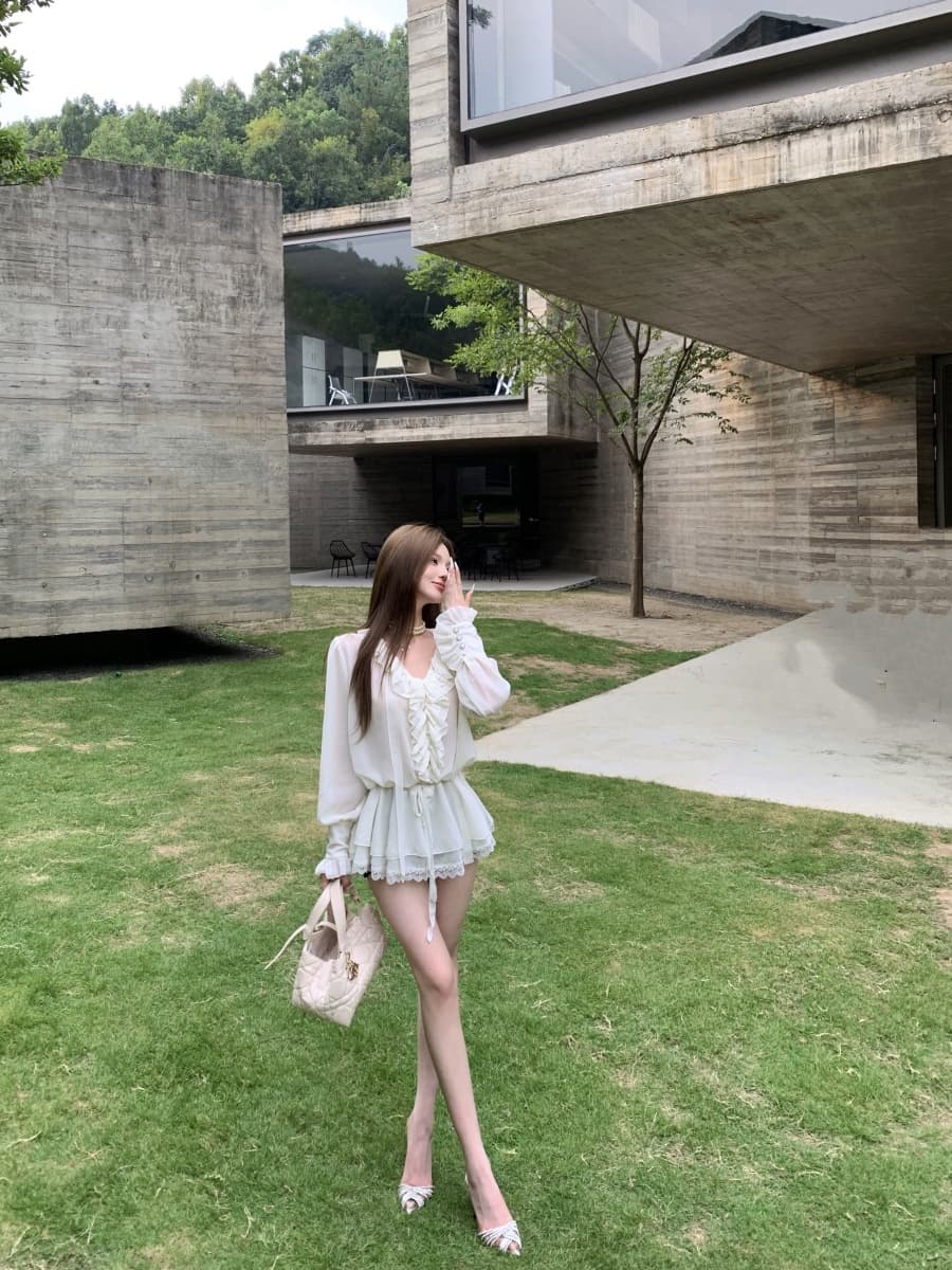 정가 실사 프랑스식 궁정 바람 쉬폰 셔츠 품격 긴팔 프릴 맨위 상세 이미지 4