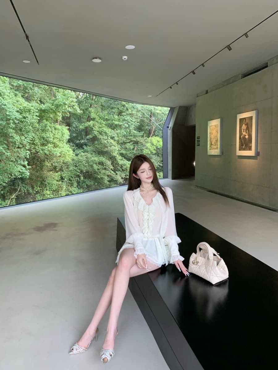정가 실사 프랑스식 궁정 바람 쉬폰 셔츠 품격 긴팔 프릴 맨위 상세 이미지 5