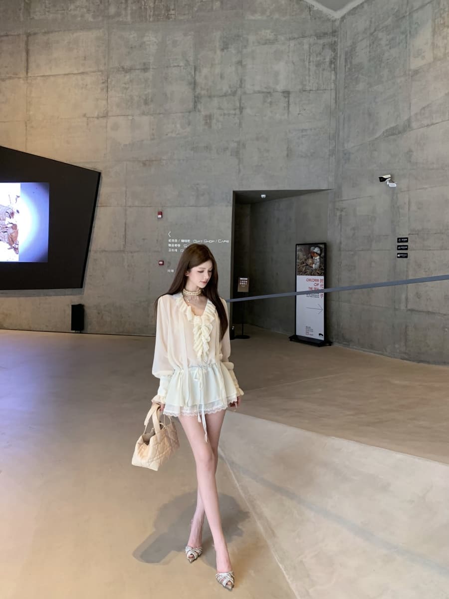 정가 실사 프랑스식 궁정 바람 쉬폰 셔츠 품격 긴팔 프릴 맨위 상세 이미지 8