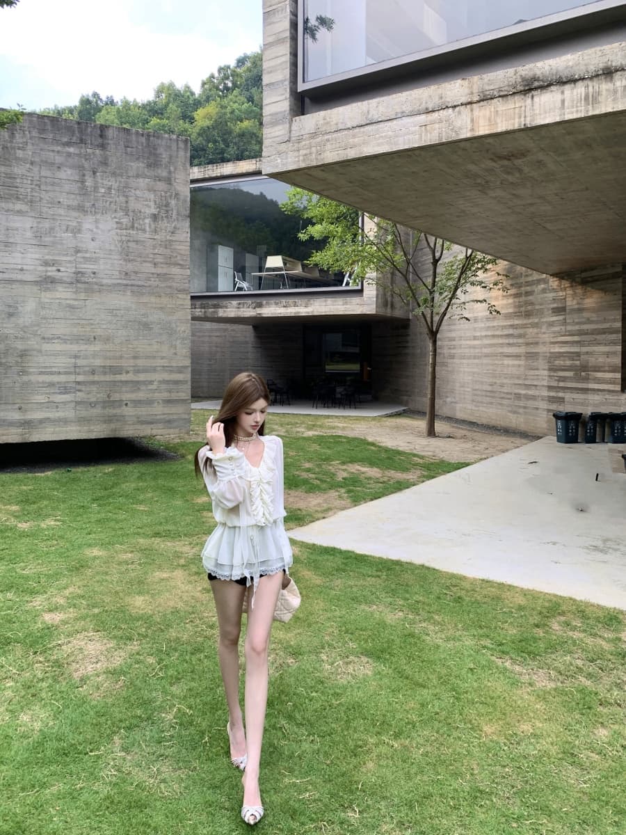 정가 실사 프랑스식 궁정 바람 쉬폰 셔츠 품격 긴팔 프릴 맨위 상세 이미지 11