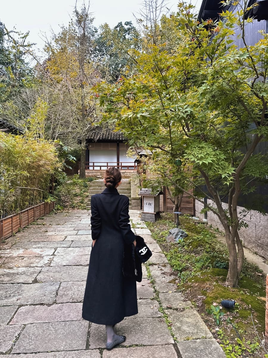 정가 실사 한국 스타일 폴로 칼라 이중 버튼 샤오시엔 디자인 센스 모직 코트 롱 코트 상세 이미지 5
