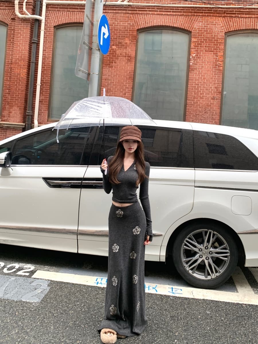 정가 실사 패션 프랑스식 핫픽스 세트 빛 요리 한 바람 롱 스커트 상세 이미지 11