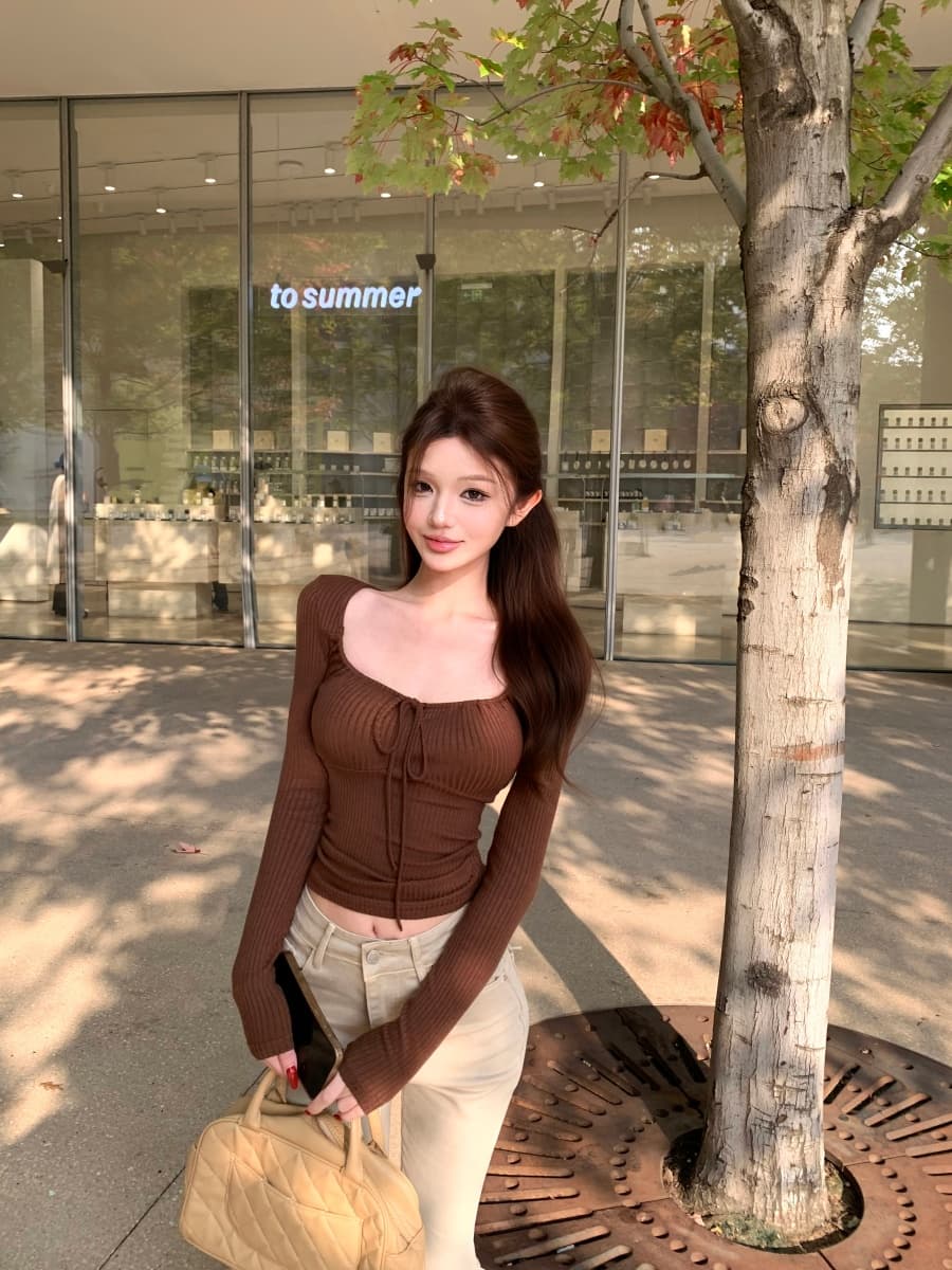 정가 실사 순수한 욕망 스트랩 긴팔 여성 구덩이 기사 광장 칼라 디스플레이 화이트 기본 셔츠 맨위 긴팔 티셔츠 상세 이미지 18