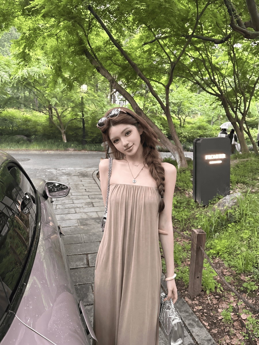 정가 실사 감기 센스 3 차원 명중 Pleat 튜브탑 드레스 롱 스커트 캐주얼 치마 이미지 2