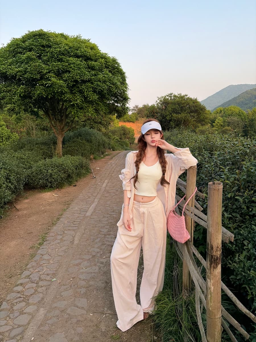 정가 실사 느긋한 느슨함 핑크색 산소 면 린넨 세트 3종 세트 상세 이미지 5