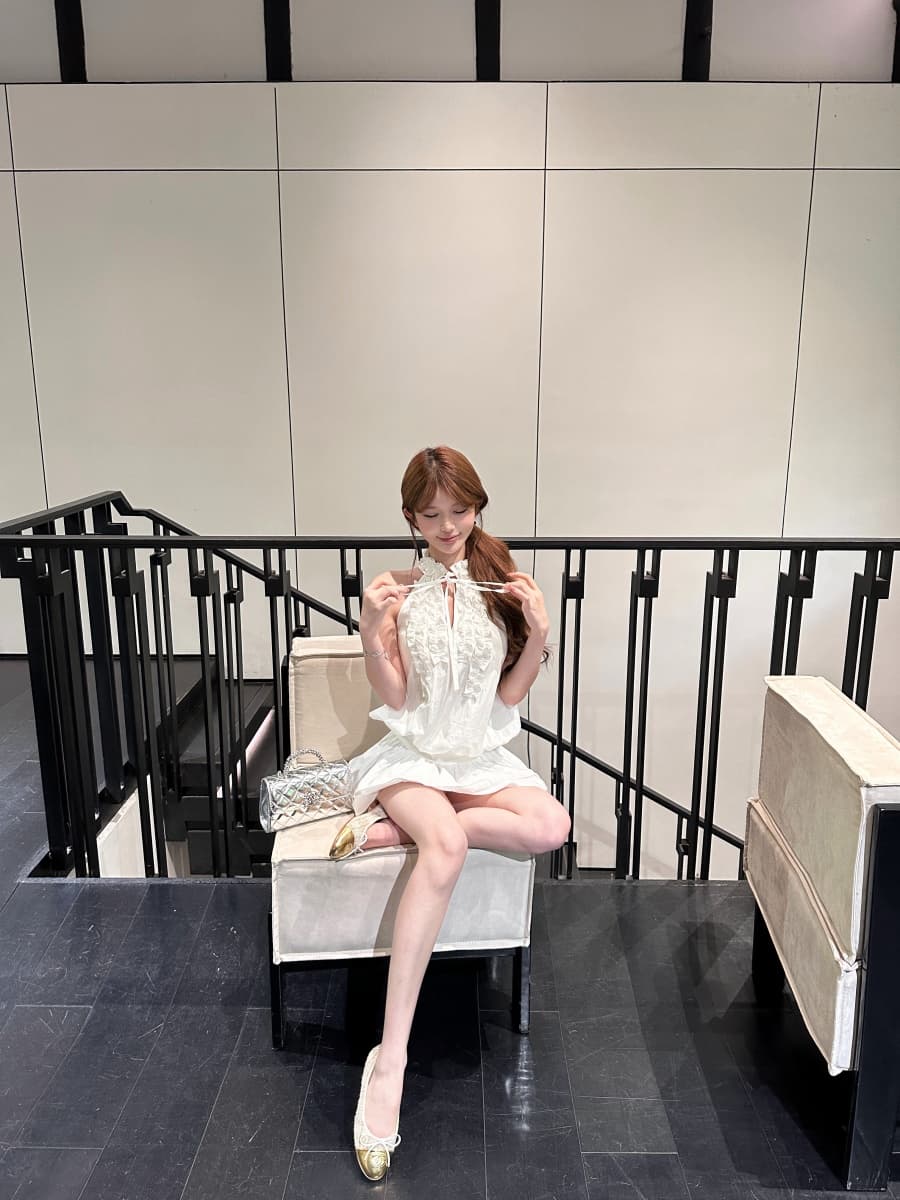 정가 실사 주름 프릴 행침 목 민소매 조끼 원피스 짧은 치마 레깅스 상세 이미지 10