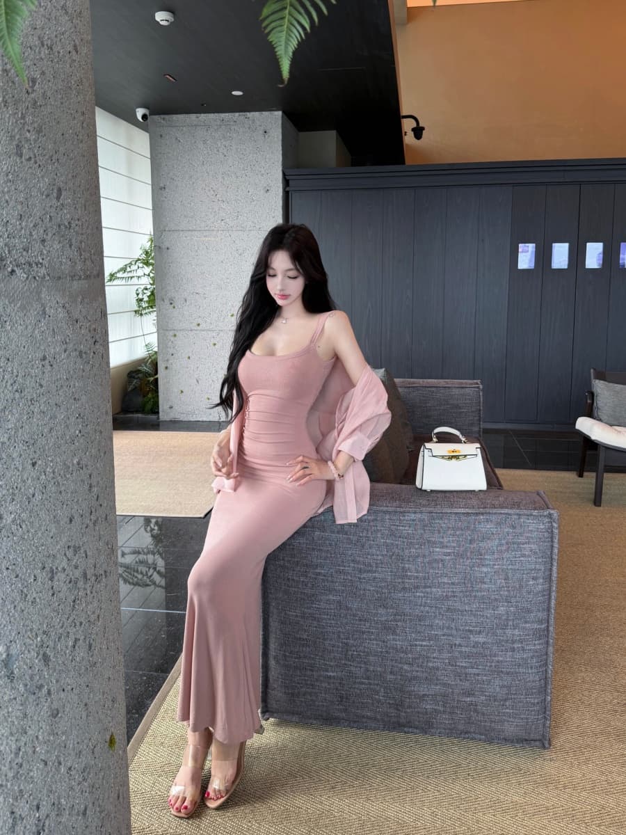 정가 실사 자외선 차단 셔츠 긴팔 u 칼라 몸매 가꾸기 다용도 슬립 드레스 포함 가슴 패드 드레스 상세 이미지 11