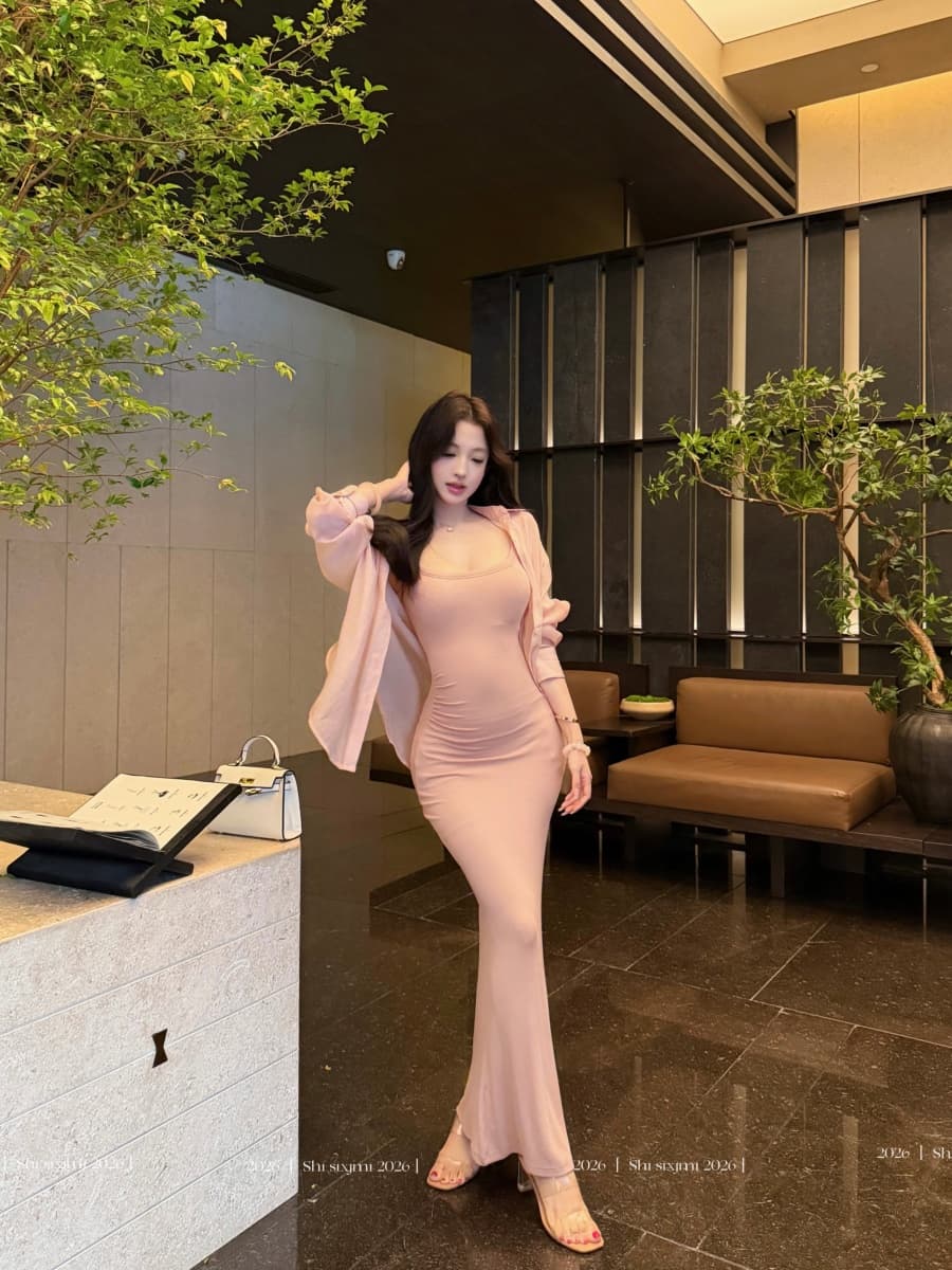 정가 실사 자외선 차단 셔츠 긴팔 u 칼라 몸매 가꾸기 다용도 슬립 드레스 포함 가슴 패드 드레스 상세 이미지 12
