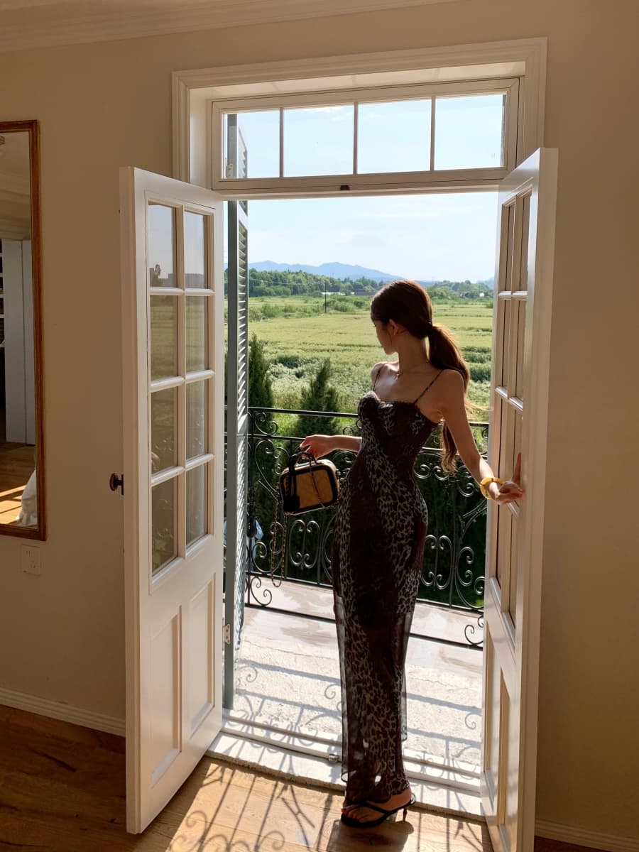 정가 실사 레이스 배색 레오파드 무늬 꽃무늬 슬립 롱 스커트 휴가 여성 여름 슬림해 보이는 상세 이미지 7