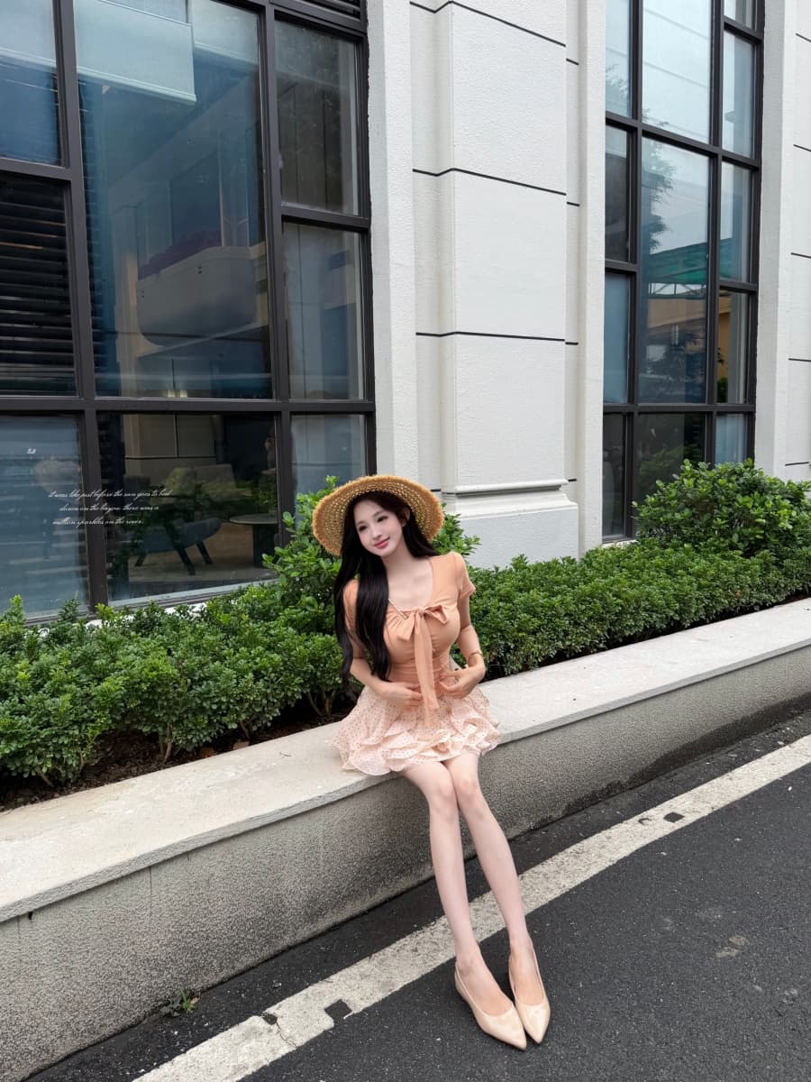 정가 실사 순수한 욕망 맨위 도트 무늬 반 스커트 세트 상세 이미지 2