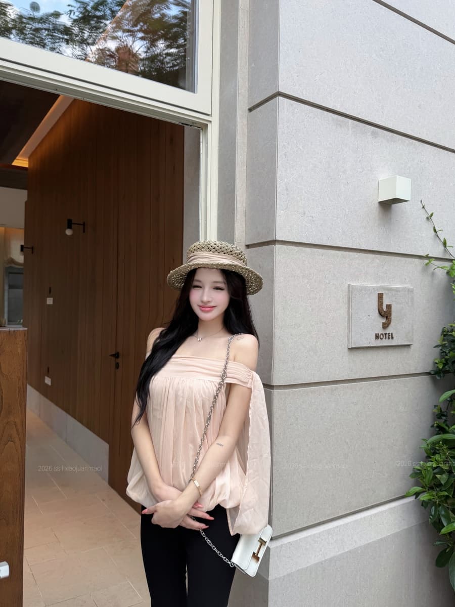 정가 실사 품격 부드러운 살구 색상 오프숄더 디자인 센스 矜贵 센스 맨위 로우 웨이스트 블랙 바지 상세 이미지 14