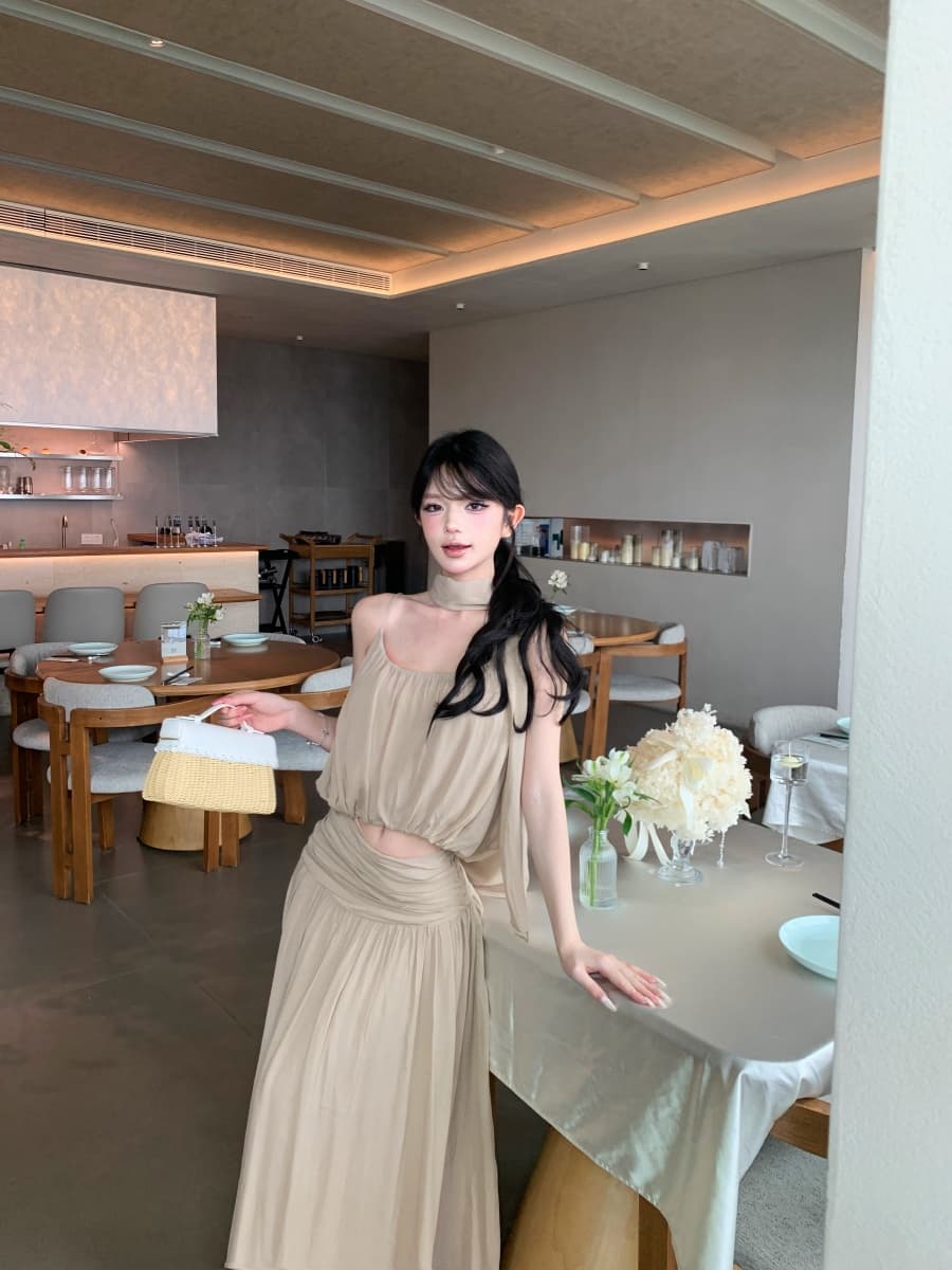 정가 실사 측면 품격 출퇴근 우아한 스카프 도루 가을 센스 쇼트 스타일 백리스 u 칼라 캐미솔 맨위 상세 이미지 1