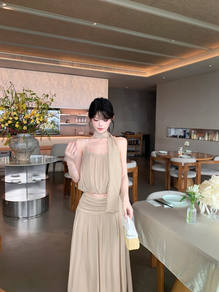 정가 실사 측면 품격 출퇴근 우아한 스카프 도루 가을 센스 쇼트 스타일 백리스 u 칼라 캐미솔 맨위 상세 이미지 4