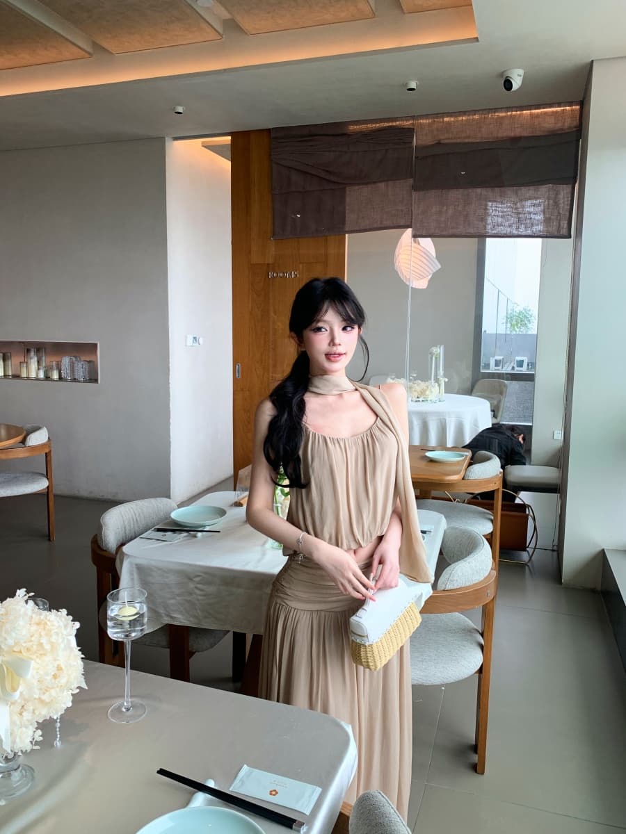 정가 실사 측면 품격 출퇴근 우아한 스카프 도루 가을 센스 쇼트 스타일 백리스 u 칼라 캐미솔 맨위 상세 이미지 5