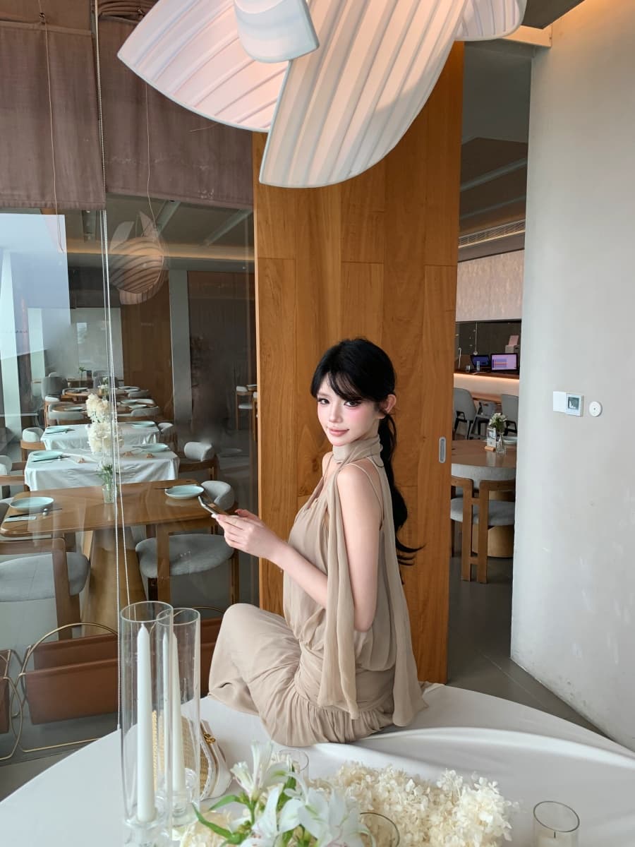 정가 실사 측면 품격 출퇴근 우아한 스카프 도루 가을 센스 쇼트 스타일 백리스 u 칼라 캐미솔 맨위 상세 이미지 15