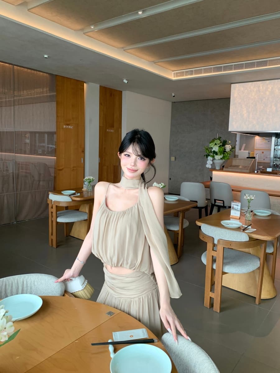 정가 실사 측면 품격 출퇴근 우아한 스카프 도루 가을 센스 쇼트 스타일 백리스 u 칼라 캐미솔 맨위 상세 이미지 21