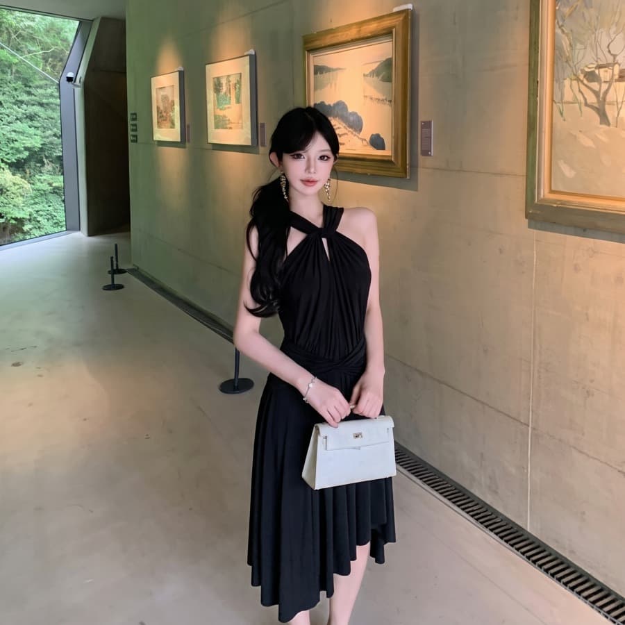 정가 실사 도루 가을 비틀림 펌프 Pleat 행침 목 드레스 이미지 5