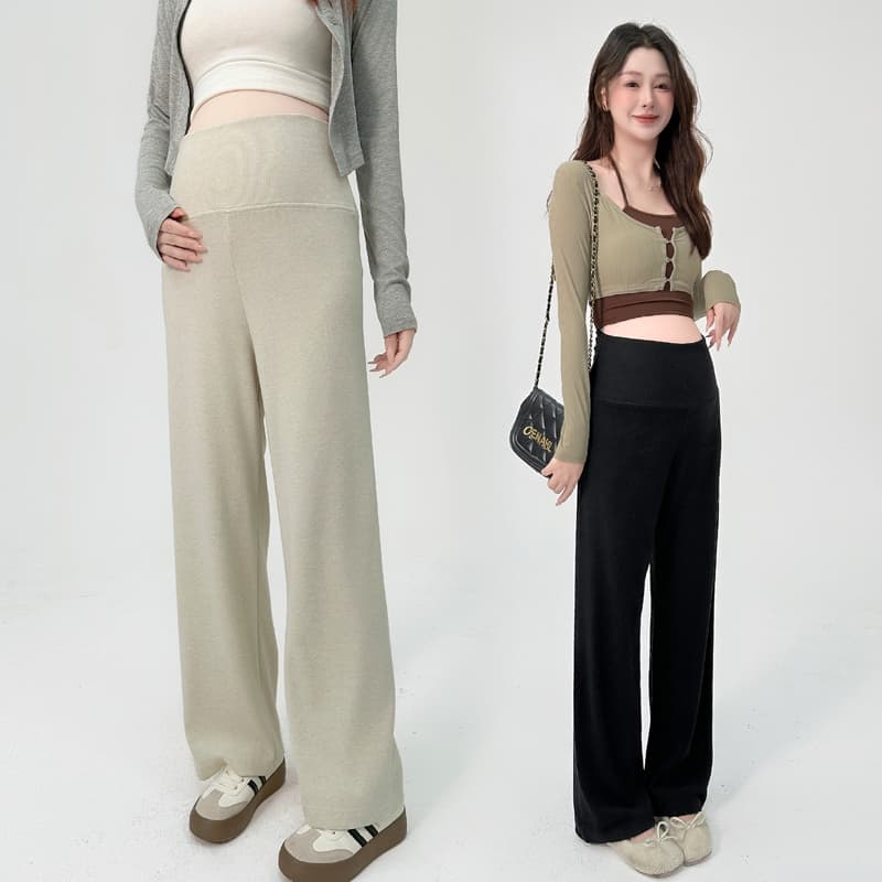 진짜 임산부 바지 가을 겨울 새로운 외출용 루즈핏 다용도 도루 센스 와이드 레그 팬츠 스트레이트 팬츠 없음 복부 지지 부드러운 바지 이미지 4