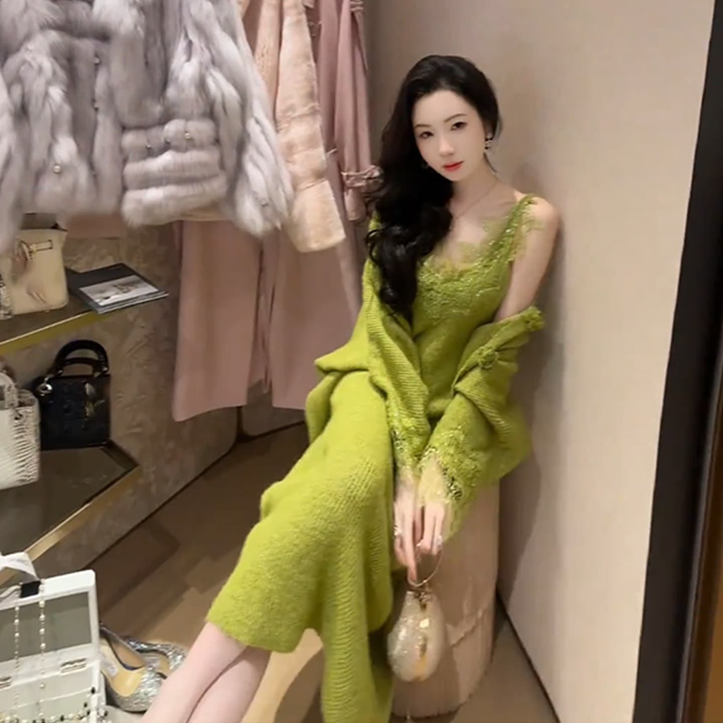 sun 우아한 조 토론토 가을 겨울 4 가지 색상 V넥 니트 원피스 포함 양모 느긋한 스웨터 투피스 슈트 여성 이미지 5