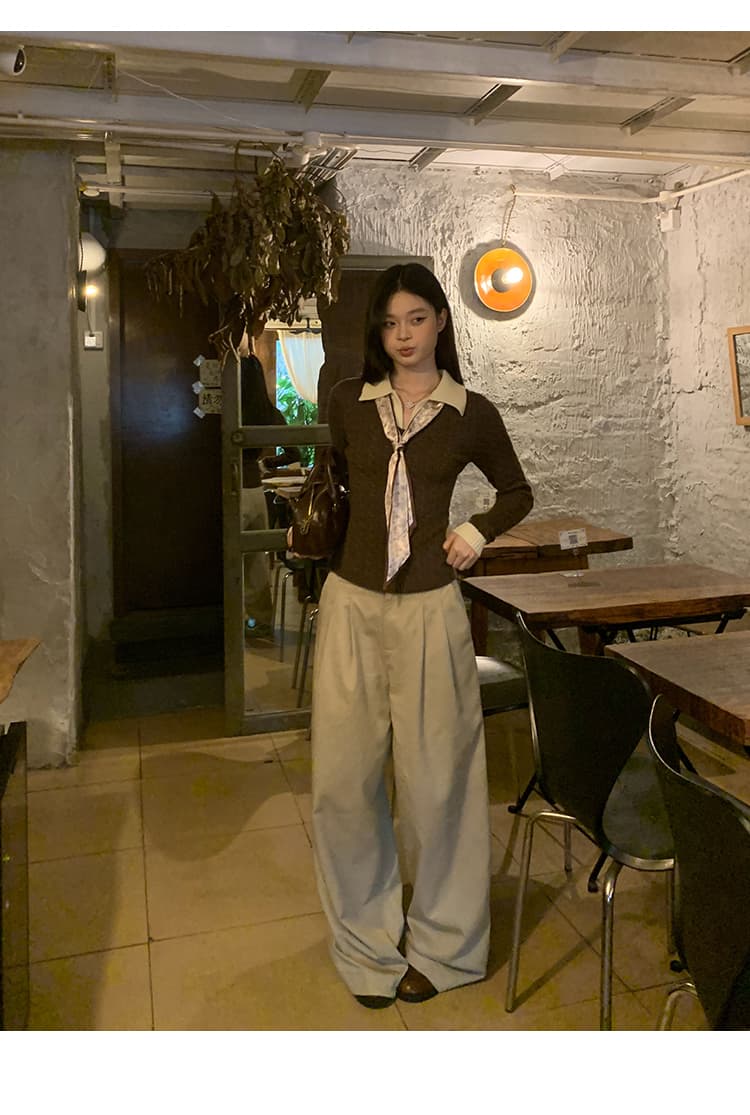 송 긍정적 인 En 커피 색상 POLO 칼라 페이크 레이어드 니트 스웨터 여성 스웨터 가을 인사이드 가져 가라. 몸매 가꾸기 쇼트 스타일 긴팔 작은 맨위 상세 이미지 26