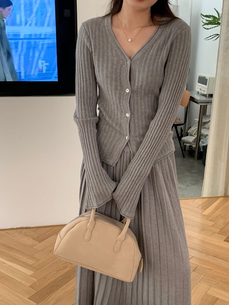 프랑스식 고급 센스 봄 가을 니트 여성 드레스 투피스 세트 맨위 오픈 가디건 코디 반신 스커트 플리츠 치마 세트 상세 이미지 36