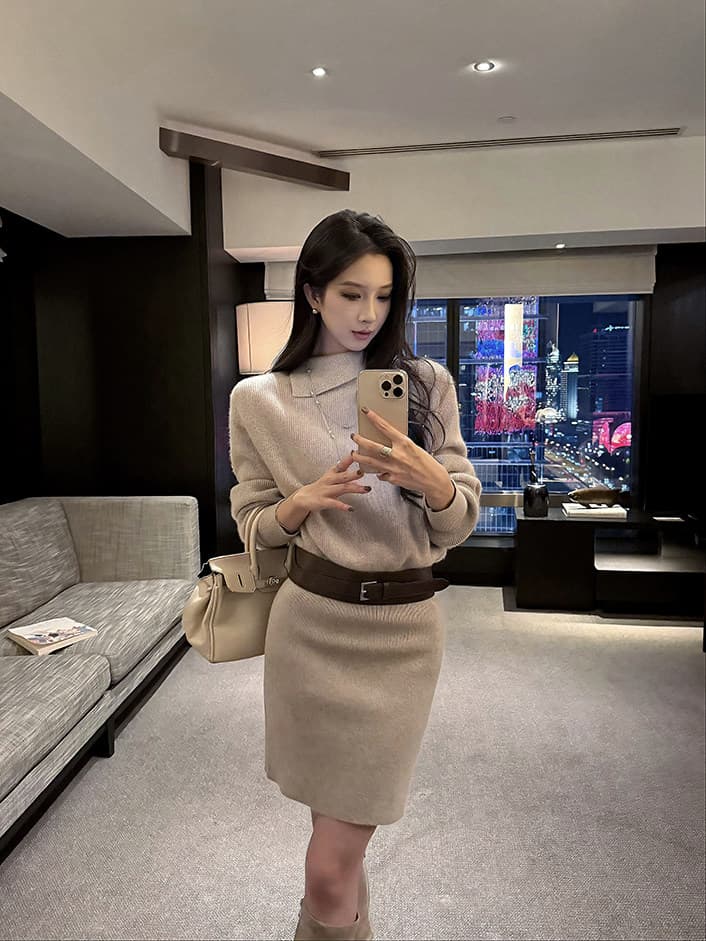 품격 허리 수축 타이트 스커트 스웨터 치마 2026 가을 겨울 새로운 몸매 가꾸기 인사이드 가져 가라. 니트 드레스 벨트 포함 상세 이미지 18