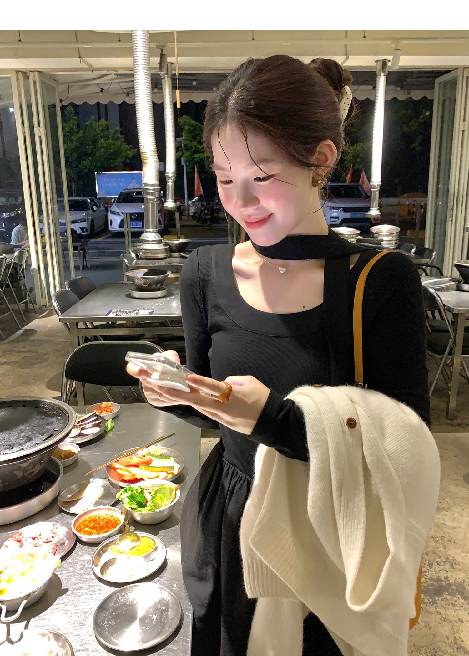 화재 화재 화재 우유 서리 복숭아 복숭아 한국 스타일 행침 목 니트 긴 소매 여성 드레스 부드러운 바람 허리 수축 봄 드레스 롱 스커트 상세 이미지 28