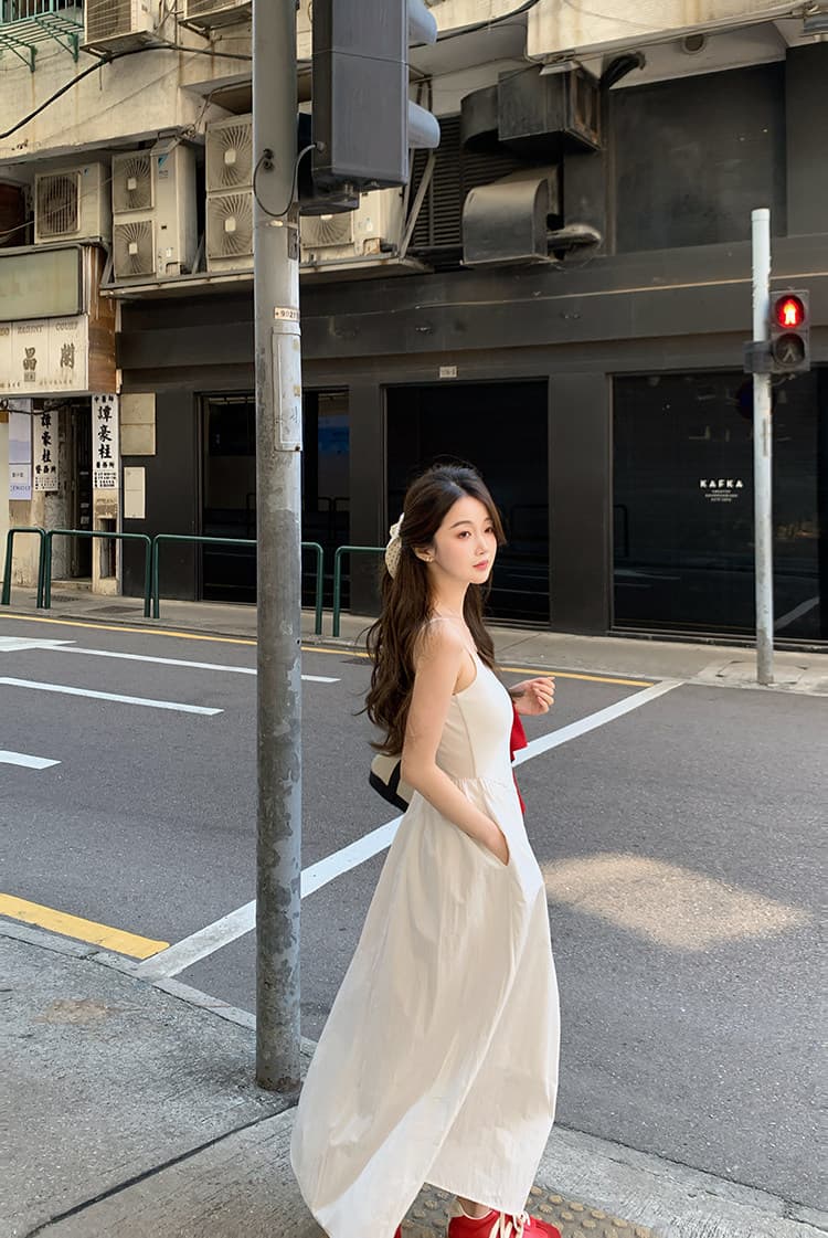 부드러운 바람 작은 키 프랑스식 광장 칼라 슬립 드레스 봄 여성 허리 수축 a 단어 길이 치마 상세 이미지 4