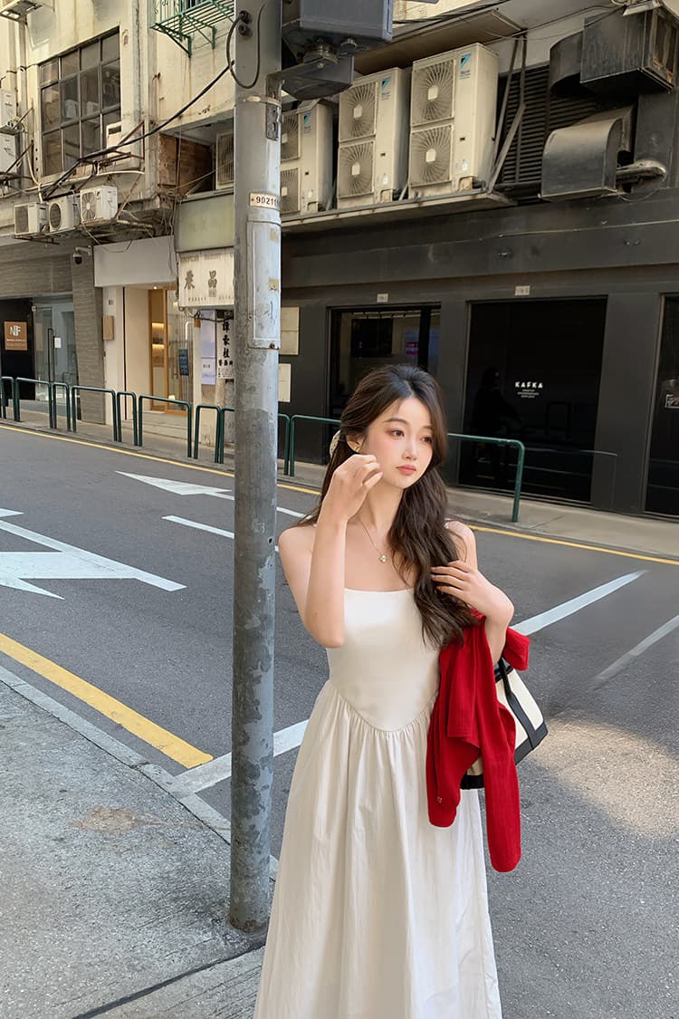 부드러운 바람 작은 키 프랑스식 광장 칼라 슬립 드레스 봄 여성 허리 수축 a 단어 길이 치마 상세 이미지 5