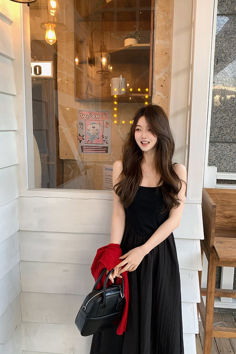 부드러운 바람 작은 키 프랑스식 광장 칼라 슬립 드레스 봄 여성 허리 수축 a 단어 길이 치마 상세 이미지 23
