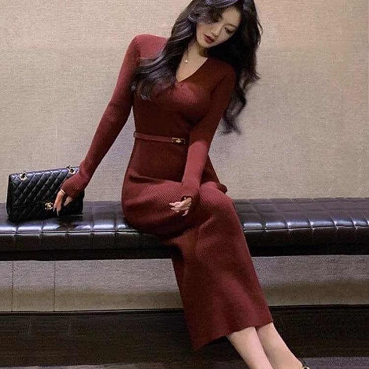 한국 린 닫기 품격 명문 여성 홍콩 스타일 레트로 스웨터 니트 여성 드레스 가을 겨울 타이트 스커트 인사이드 가져 가라. 기본 스커트 이미지 2