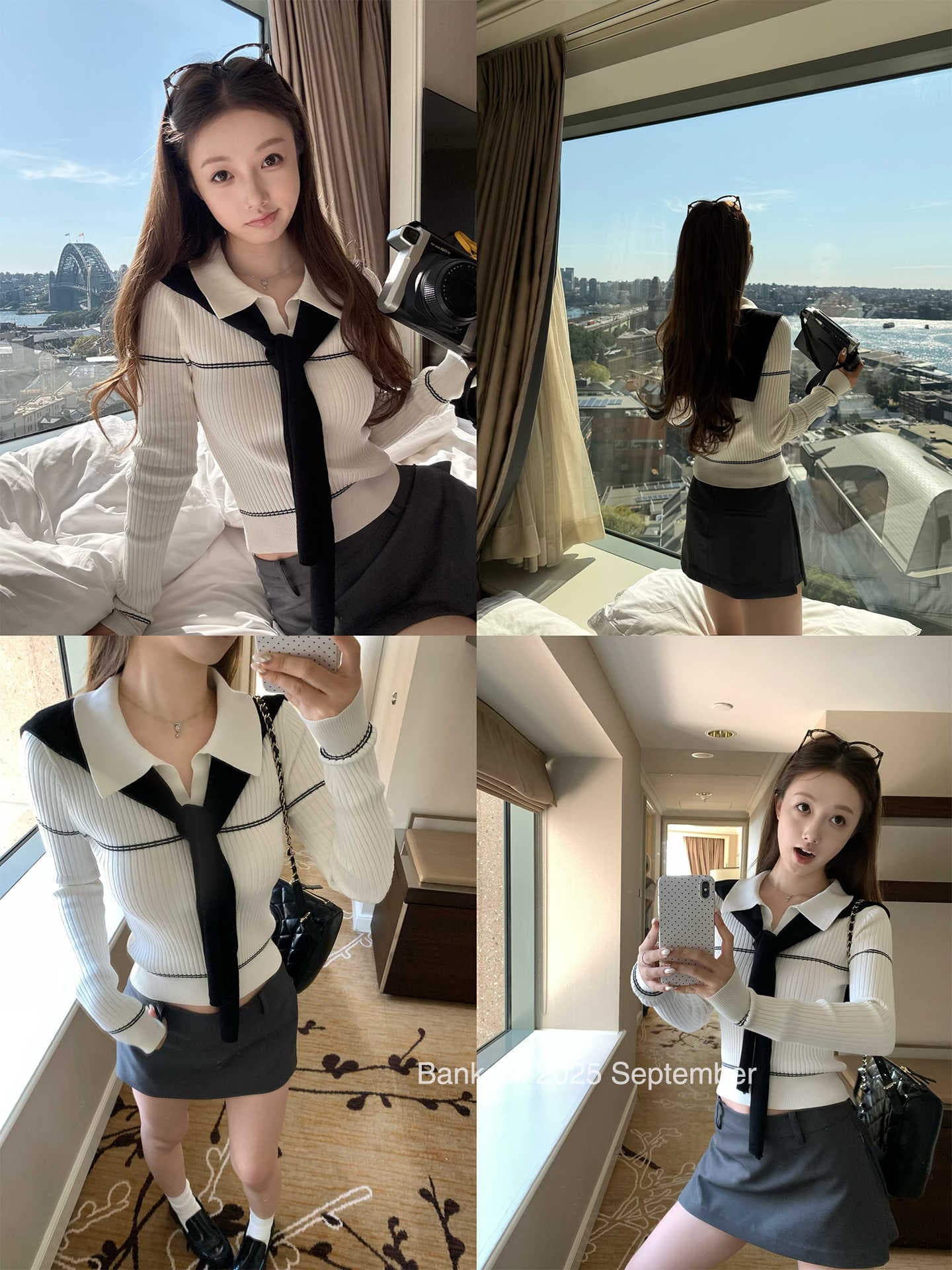 프랑스식 화이트 POLO 칼라 숄 니트 스웨터 여성 가을 순수한 욕망 바람 품격 몸매 가꾸기 슬림해 보이는 타이트 긴팔 맨위 이미지 3