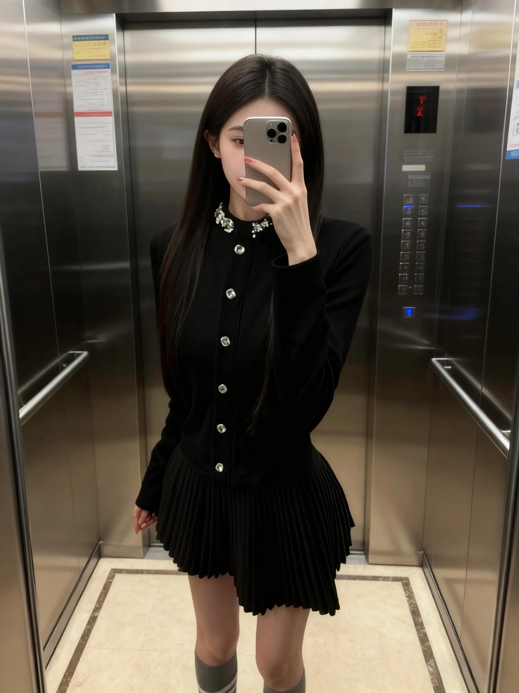 있음 선적 miu 부서 천 금빛 바람 고급 센스 세트 다이아몬드 세팅 니트 오픈 가디건 플리츠 반신 스커트 샤오시엔 투피스 세트 상세 이미지 5