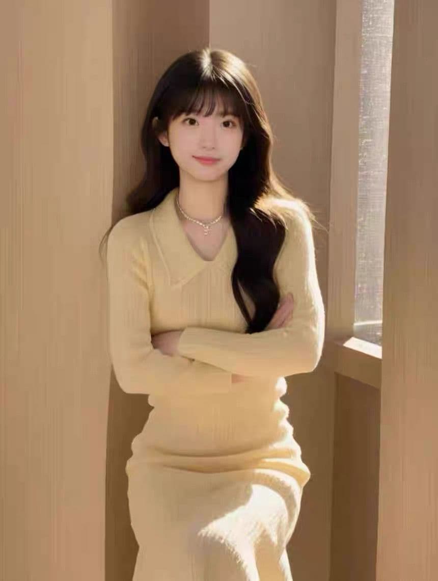 한국 품격 명문 여성 홍콩 스타일 레트로 작은 샤넬 스타일 polo 폴로 칼라 황색 니트 스웨터 드레스 가을 겨울 롱 스커트 상세 이미지 17