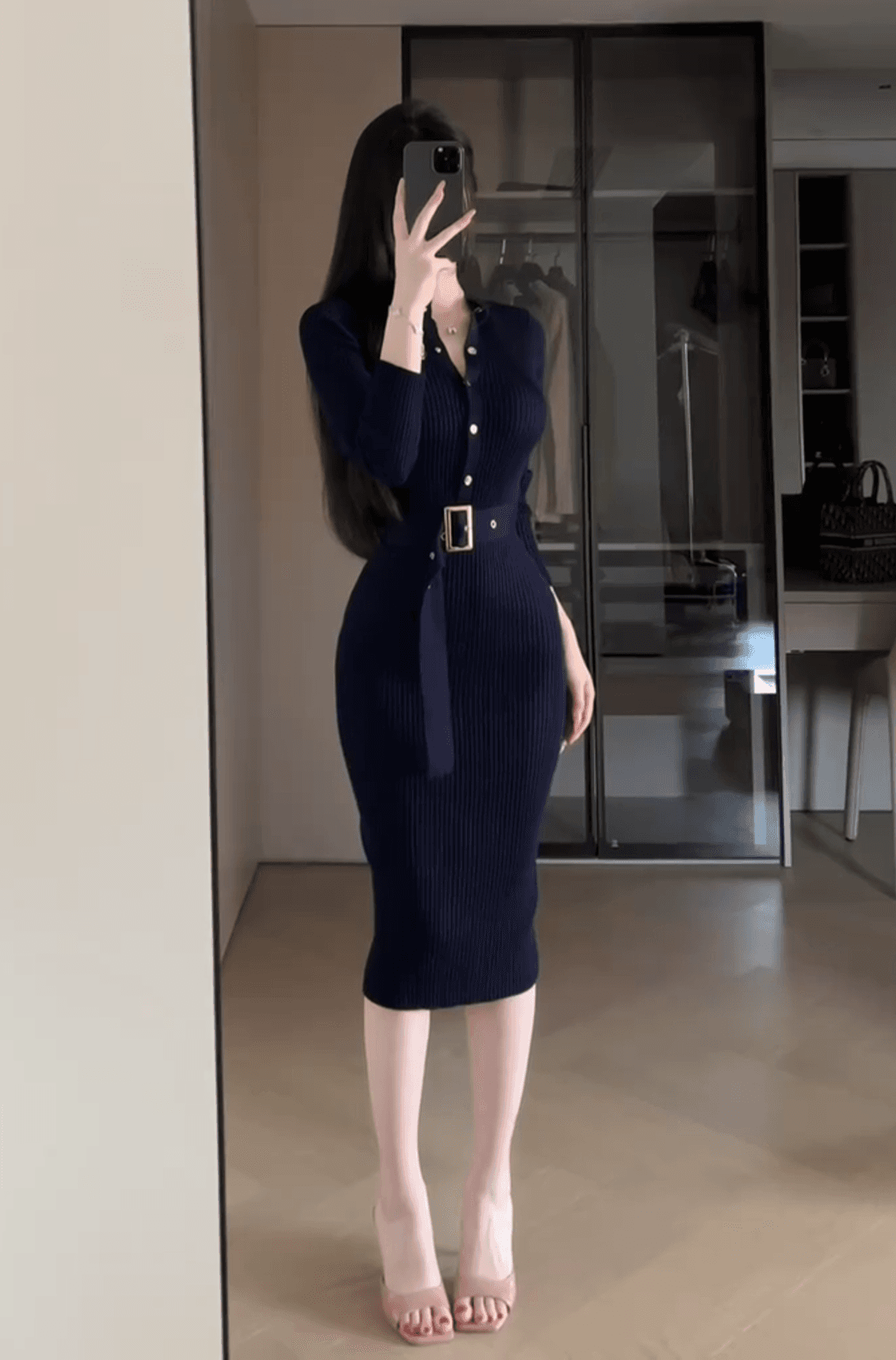 한국 동대문 품격 니트 스웨터 드레스 가을 겨울 몸매 가꾸기 슬림해 보이는 나이트 클럽 심장 기계 달콤한 매운맛 바람 타이트 스커트 상세 이미지 7