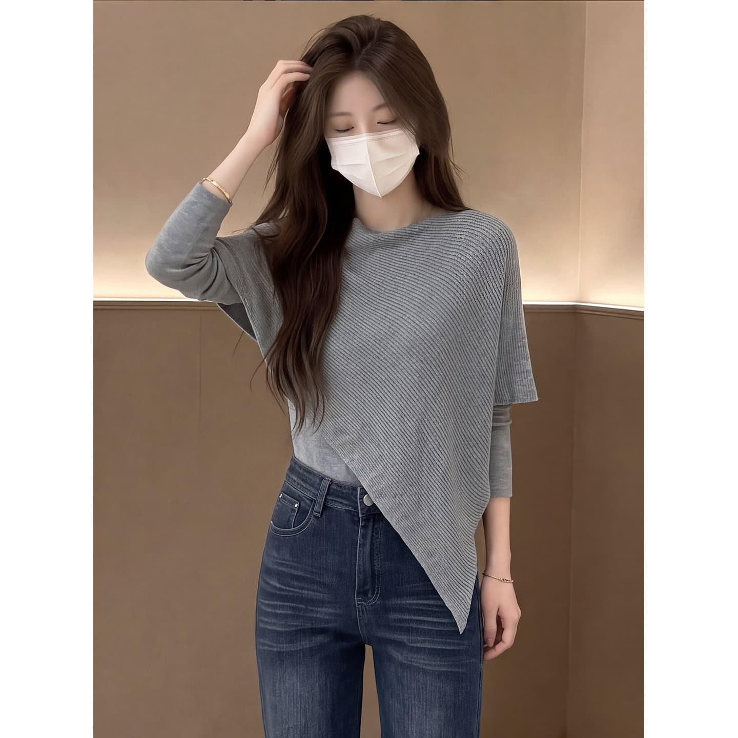 있음 도착 이른 가을 새로운 불규칙 페이크 레이어드 슬림해 보이는 품격 긴팔 니트 맨위 상세 이미지 3