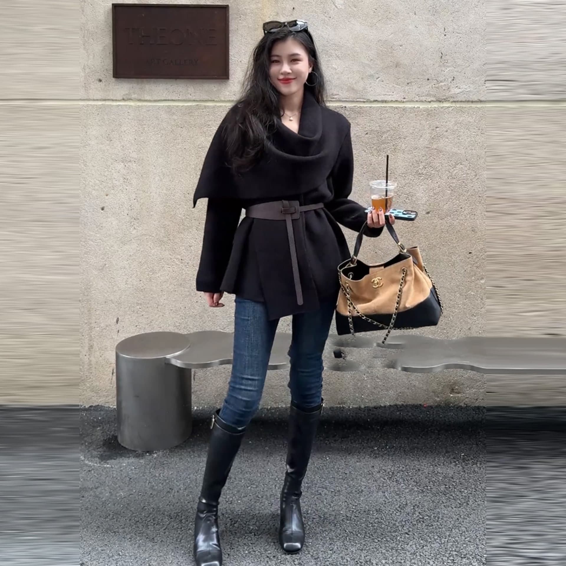 빅 사이즈 오래된 돈 바람 부드러운 숄 스웨터 여자 가을 겨울 지방 mm 레이스업 허리 수축 니트 스웨터 재킷 품격 맨위 이미지 3