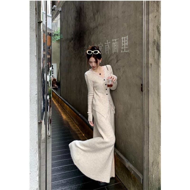 세트 이른 가을 한 부서 품격 착용 가져 가라. 전체 집합 가을 겨울철 여성 의류 거친 가장자리 맨위 반신 스커트 투피스 세트 상세 이미지 8