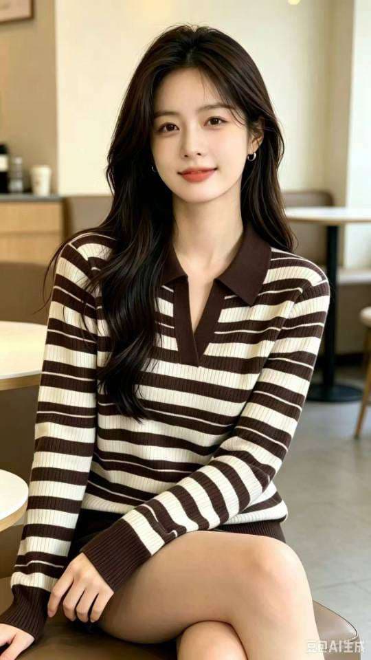 프랑스식 레트로 스트라이프 배색 칼라 긴팔 맨위 여성 의류 이른 가을 새로운 몸매 가꾸기 슬림해 보이는 니트 기본 셔츠 상세 이미지 1