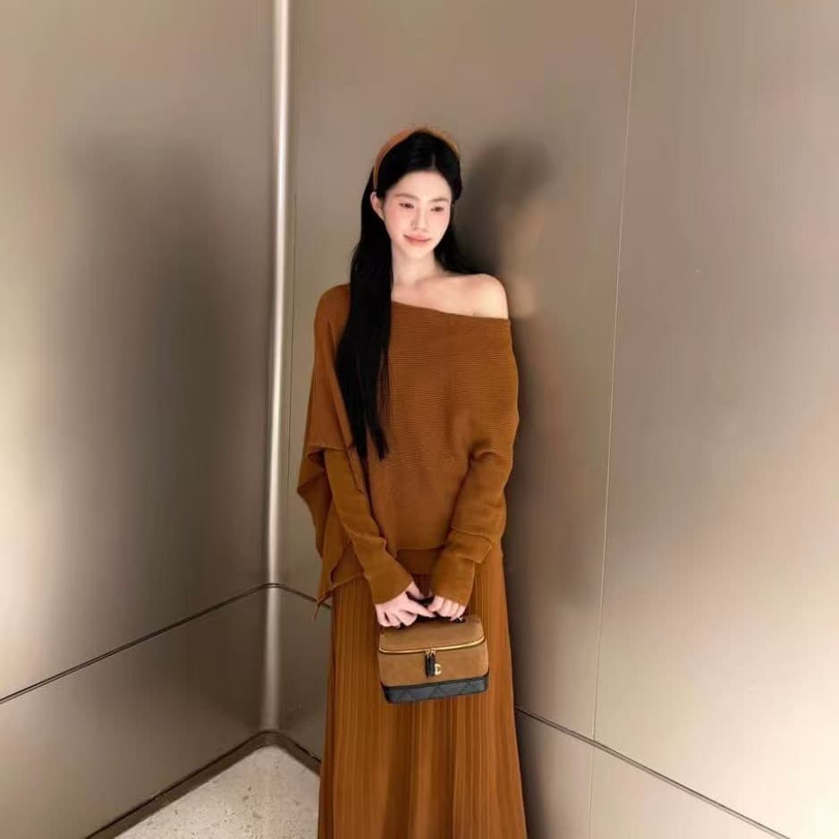 가을 고급 디자인 센스 슬림해 보이는 망토 숄 페이크 레이어드 니트 세트 이미지 4