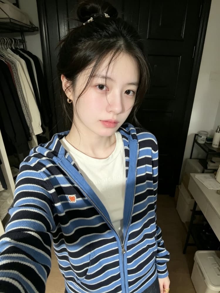 레트로 배색 스트라이프 니트 오픈 가디건 여성 가을 2026 새로운 디자인 센스 후드 지퍼 재킷 긴팔 스웨터 상세 이미지 6